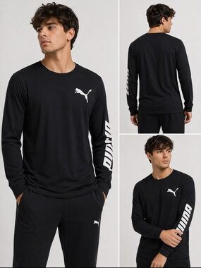 PUMA Black Long Sleeve Logo Tee Graphic Sleeve Shirt Men’s Size S